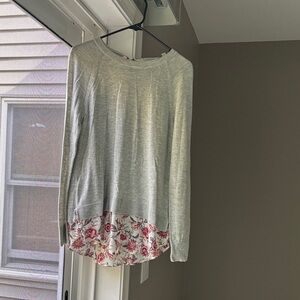 LOFT Heather Gray Sweatshirt with Floral Hem